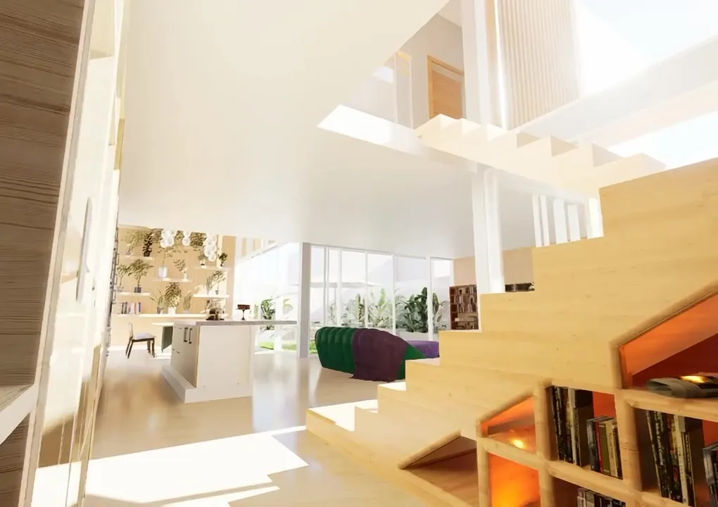 Vivienda con patio: salón abierto al jardín, proyecto de Ordoñez Studio