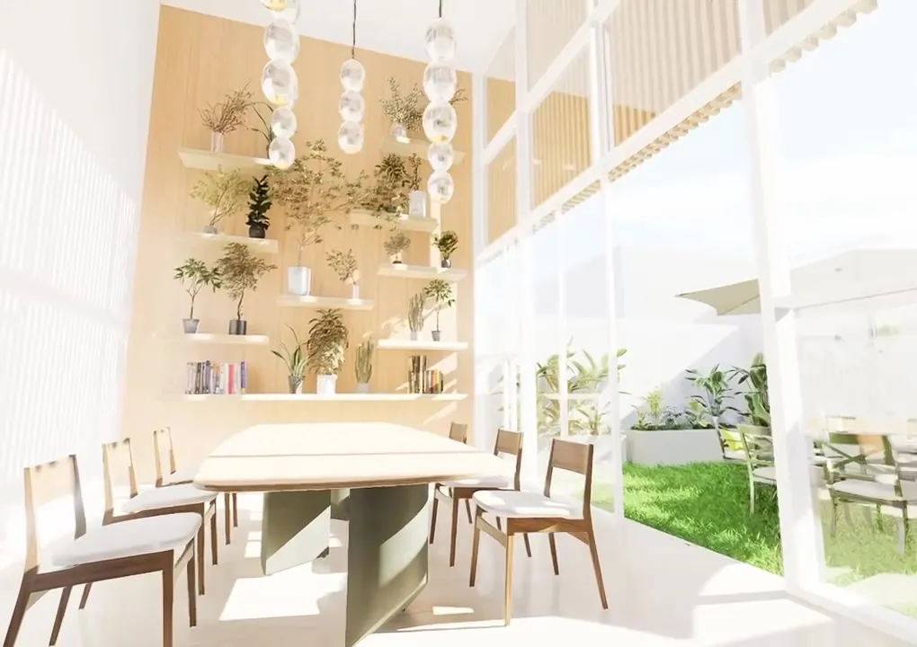 Vivienda con patio: cocina integrada con el comedor